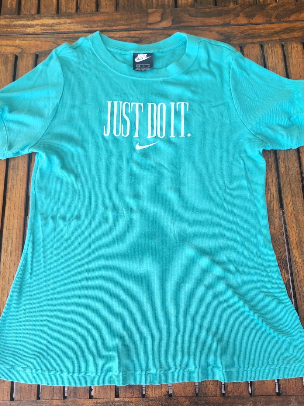 Women's Nike Sportswear Teal Just Do It Ribbed T Shirt Size XL Crew Neck Logo